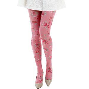 Pink Small Flowers Patterned Tights For All Women
